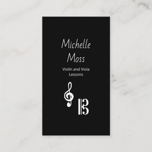 Violin Viola Music Lessons Black White Simple  Visitekaartje (Voorkant)