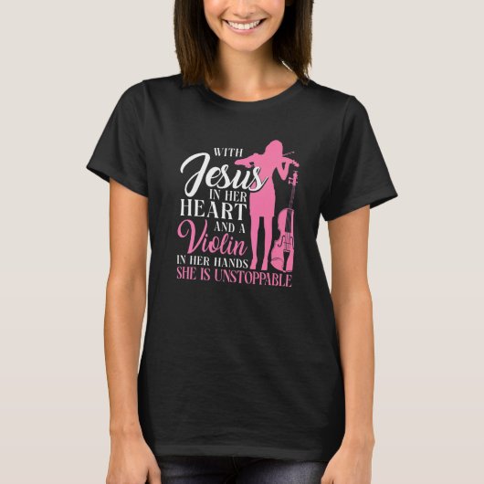 Violin Violinist Jesus Faith Christelijk met Jezus T-shirt (Voorkant)