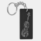 Violin White Line Tekening op zwart Sleutelhanger (Voorkant Links)