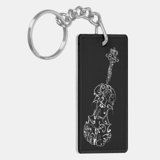 Violin White Line Tekening op zwart Sleutelhanger (Voorkant Links)