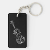 Violin White Line Tekening op zwart Sleutelhanger (achterkant)