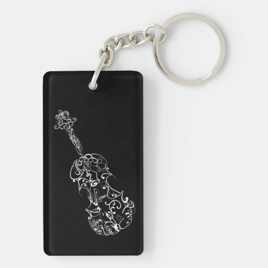 Violin White Line Tekening op zwart Sleutelhanger (achterkant)
