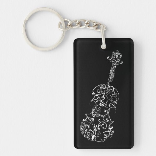 Violin White Line Tekening op zwart Sleutelhanger (Voorkant)