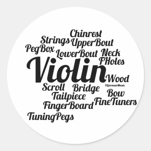 Violin Word Cloud Black-tekst Ronde Sticker (Voorkant)
