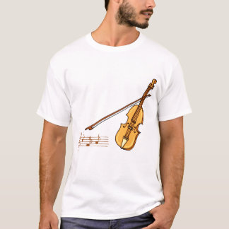 Violinboeg en muziekpersoneel in de bruine afbeeld t-shirt