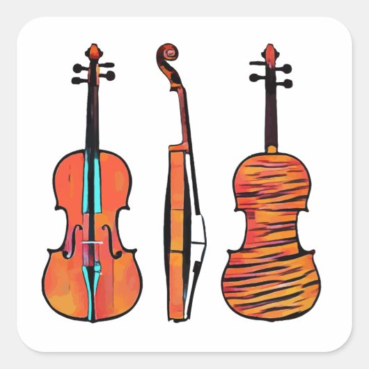 violine fiddles originele muziekinstrumenten vierkante sticker (Voorkant)