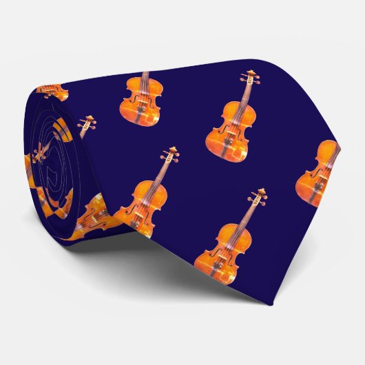 Violines Muziekinstrument Gestreepte Marineblauw Stropdas (Opgerold)