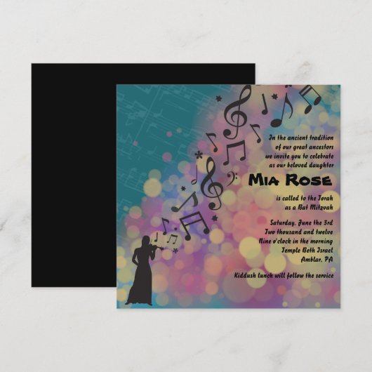 VIOLINIST Bat Bar Mitzvah Uitnodiging (Voorkant / Achterkant)