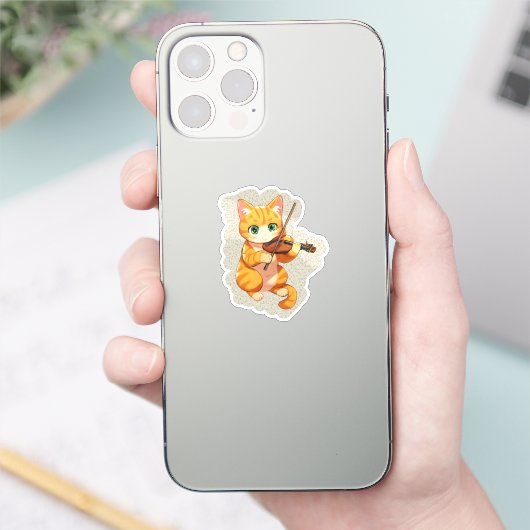 violinist cat sticker (Telefoon)