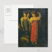 Violinist en drie vrouwen dansen briefkaart (Voorkant / Achterkant)