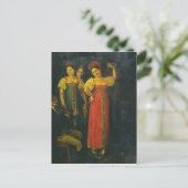 Violinist en drie vrouwen dansen briefkaart (Staand voorkant)