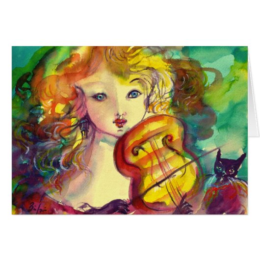 VIOLINIST GIRL, VIOLIN EN CAT (Voorkant Horizontaal)