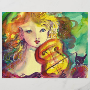 VIOLINIST GIRL, VIOLIN EN CAT BRIEFHOOFD ONTWERP