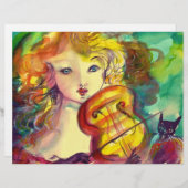 VIOLINIST GIRL, VIOLIN EN CAT BRIEFHOOFD ONTWERP (Voorkant / Achterkant)