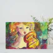 VIOLINIST GIRL, VIOLIN EN CAT BRIEFPAPIER (Staand voorkant)