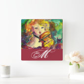 VIOLINIST GIRL, VIOLIN EN CAT-MONOGRAM VIERKANTE KLOK (Huis)