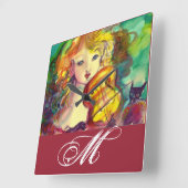 VIOLINIST GIRL, VIOLIN EN CAT-MONOGRAM VIERKANTE KLOK (Hoek)
