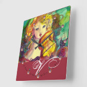 VIOLINIST GIRL, VIOLIN EN CAT-MONOGRAM VIERKANTE KLOK (Hoek)