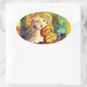 VIOLINIST GIRL, VIOLIN EN CAT OVALE STICKER (Tas)
