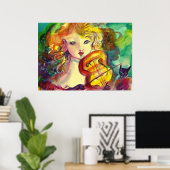 VIOLINIST GIRL, VIOLIN EN CAT POSTER (Thuiskantoor)