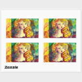 VIOLINIST GIRL, VIOLIN EN CAT RECHTHOEKIGE STICKER (Vel)