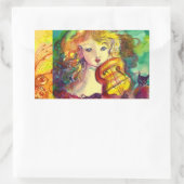 VIOLINIST GIRL, VIOLIN EN CAT RECHTHOEKIGE STICKER (Tas)