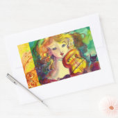 VIOLINIST GIRL, VIOLIN EN CAT RECHTHOEKIGE STICKER (Envelop)