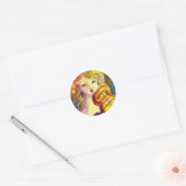 VIOLINIST GIRL, VIOLIN EN CAT RONDE STICKER (Envelop)