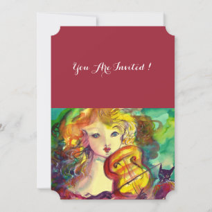 VIOLINIST GIRL, VIOLIN EN CAT Sweet 16 Birthday Kaart