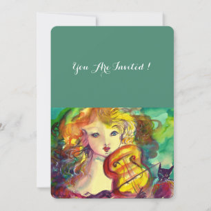 VIOLINIST GIRL, VIOLIN EN CAT Sweet 16 Birthday Kaart