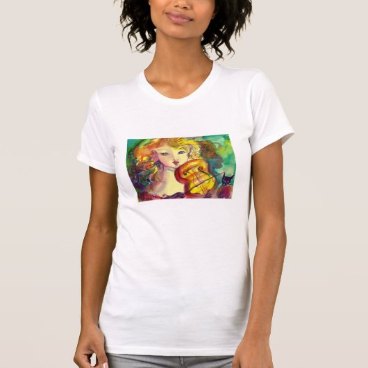 VIOLINIST GIRL, VIOLIN EN CAT T-SHIRT (Voorkant)