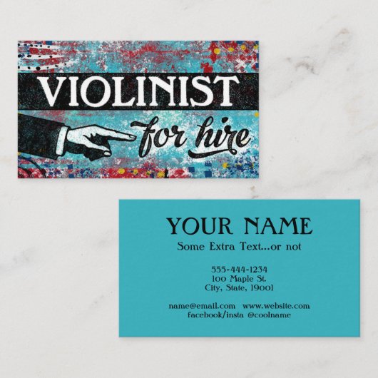 Violinist voor hire Visitekaartjes - Blauw rood (Voorkant / Achterkant)