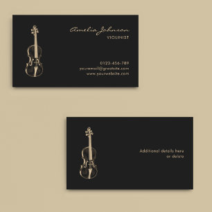 Violinist Zwart Goud Elegant Script Music Teacher Visitekaartje