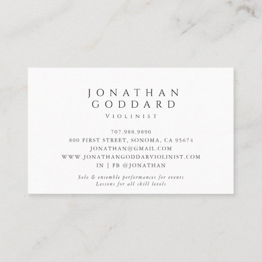Violiniste Viool Muziekleraar Muzikant Visitekaartje (Achterkant)
