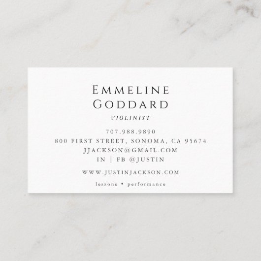 Violiniste Viool Muziekleraar Muzikant Visitekaartje (Achterkant)