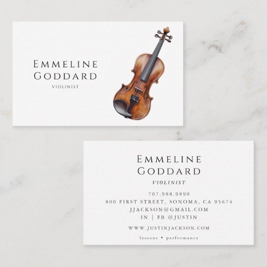 Violiniste Viool Muziekleraar Muzikant Visitekaartje (Voorkant / Achterkant)
