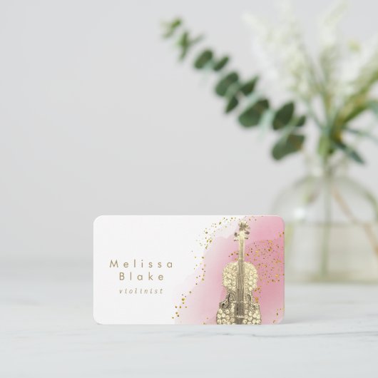 violinistische roze waterverf visitekaartje (Staand voorkant)