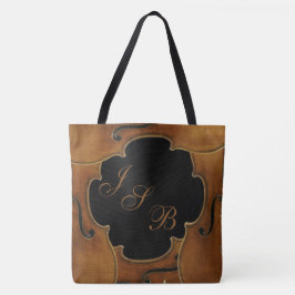 Violins die aangepaste monogram op zwarte Lotus on Tote Bag