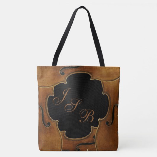 Violins die aangepaste monogram op zwarte Lotus on Tote Bag (Voorkant)