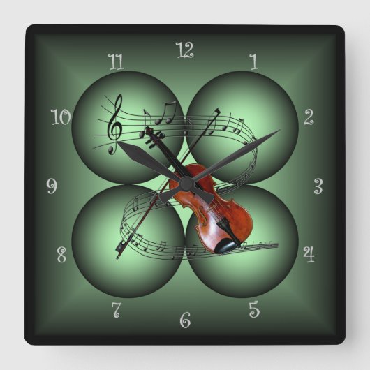 Violion ~Four Globe ~Musical Clock ~ Musical Scale Vierkante Klok (Voorkant)