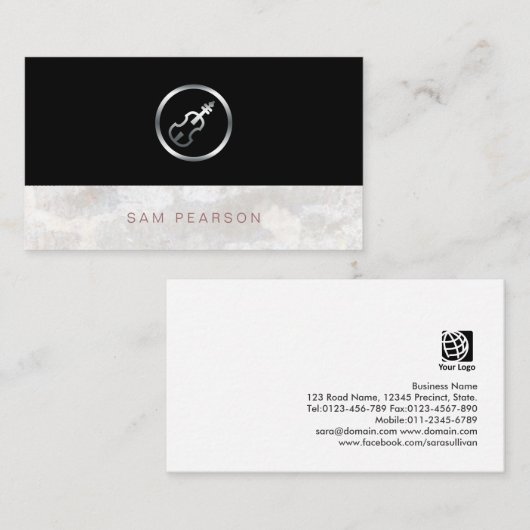 Violist Bold Zilveren Viool Icoon Elegant Visitekaartje (Voorkant / Achterkant)