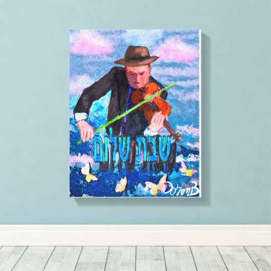 Violist en Chabat Chalom Canvas Afdruk (Insitu (Houten vloer))