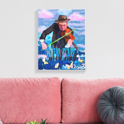 Violist en Chabat Chalom Canvas Afdruk (Insitu (Woonkamer))