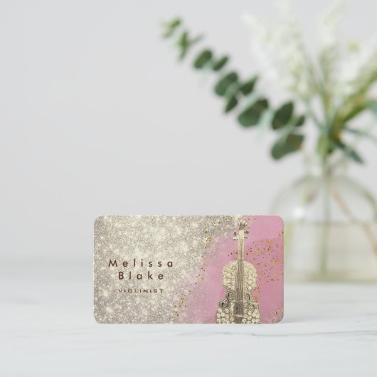 violist faux glitter visitekaartje (Staand voorkant)