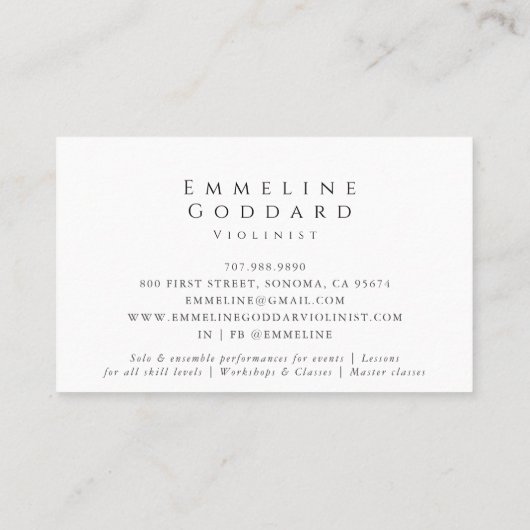Violist Floral Violin Muziekleraar Muzikant Visitekaartje (Achterkant)