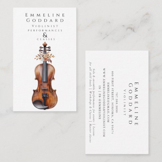 Violist Floral Violin Muziekleraar Muzikant Visitekaartje (Voorkant / Achterkant)