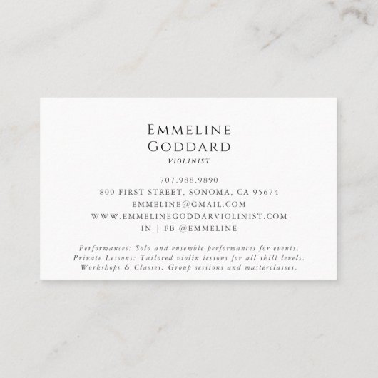 Violist Floral Violin Muziekleraar Muzikant Visitekaartje (Achterkant)
