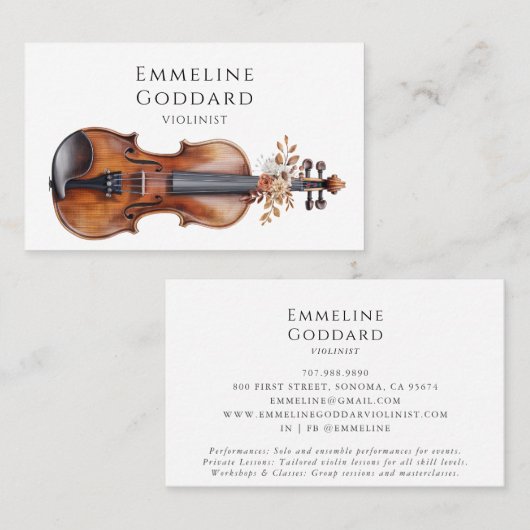 Violist Floral Violin Muziekleraar Muzikant Visitekaartje (Voorkant / Achterkant)
