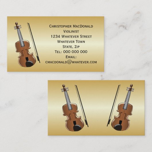 Violist goudkleurig visitekaartje (Voorkant / Achterkant)