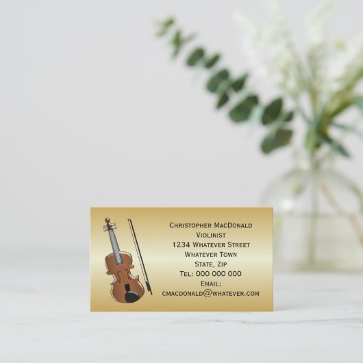 Violist goudkleurig visitekaartje (Staand voorkant)